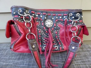 Vintage Original Montana West rot/schwarz Handtasche mit Fransen Nieten Glitzer - Bild 1 von 7