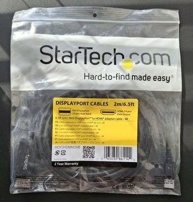 StarTech Mini DisplayPort 2m to HDMI MDP2HDMM2MB adapter cable-4K  6.5ft. new - Image 1 of 4