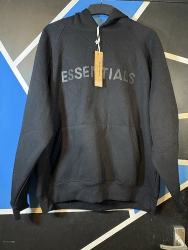 FEAR OF GOD ESSENTIALS Felpa con cappuccio Essentials Fear Of God nera logo silicone 3D taglia S small con etichette nuova