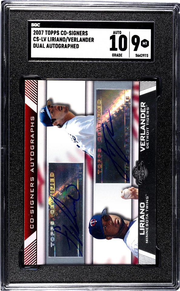 2007 Topps Co-Signers Autographs Justin Verlander Francisco Liriano Grade 10/9 - Image 1 of 2