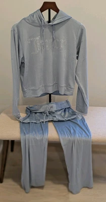 Juicy Couture Velour Hoodie and Pants Set Size M Sleepwear Blue NWT - Image 1 of 4