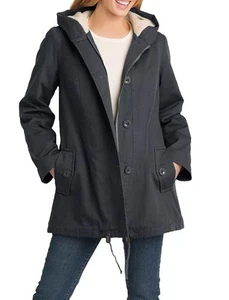 NEW Woman Within Black Twill Plus Size 24W Coat 100% Cotton Fleece Lining Hood - Picture 1 of 6