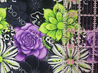 Custom 100% Cotton Woven Fabric Beetlejuice Movie Floral By the 1/4 Yard 9X56 - Image 1 of 2