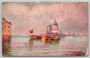 Vintage Venice at Sunset Postcard with Domed Basilica and Boats - Picture 1 of 2