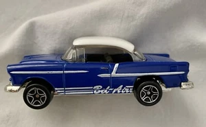 1998 Matchbox '55 CHEVY BEL AIR Hardtop BLUE 1:64 DIECAST 3" CAR W WHITE STRIPES - Picture 1 of 3