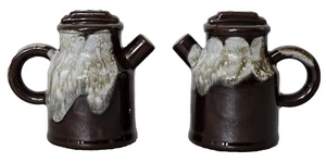 Salero y pimentero, forma jarra de leche esmaltada de arcilla roja, vintage años 80, Japón - Imagen 1 de 9