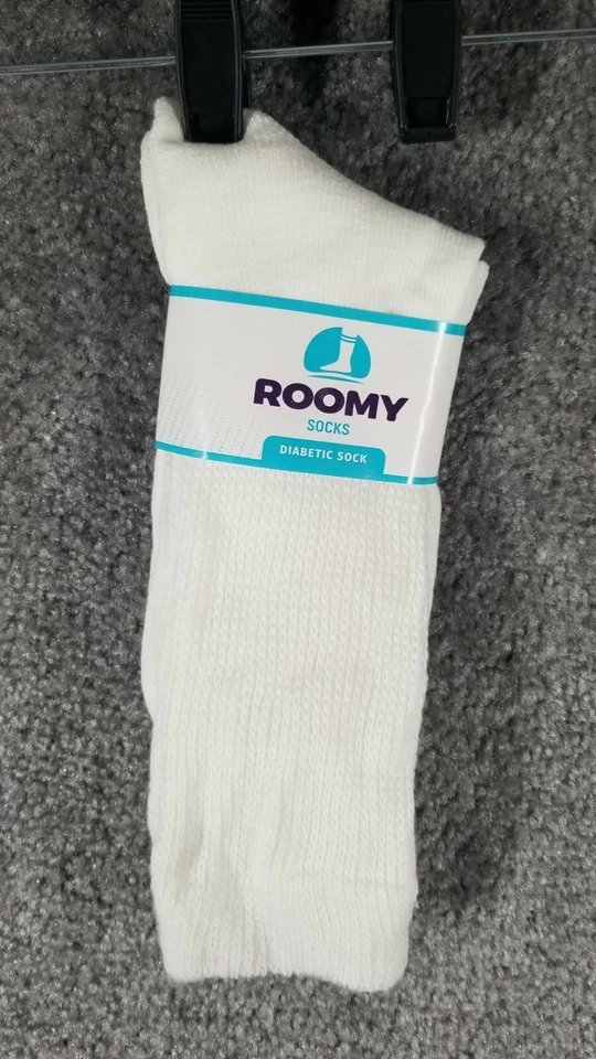 Extra Roomy Diabetic Comfort White Socks Size 10-13 Made in USA 4 Pair