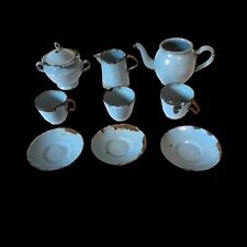 Toy Enamelwarel Miniature Tea Set  Antique French Blue Chippy 10 Pc Dishes