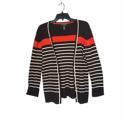 ❤️❤️ Cárdigan Suéter Mujer Ralph Lauren Talla XL Marrón Naranja Vintage Algodón Rayas Foto 1 de 4