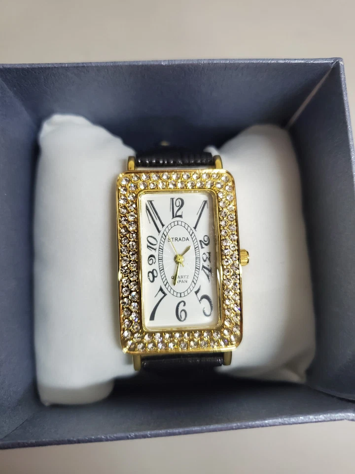 Genoa Watch Quartz Japan  Wristwatch new Gold w/ White face square black band - Image 1 of 1