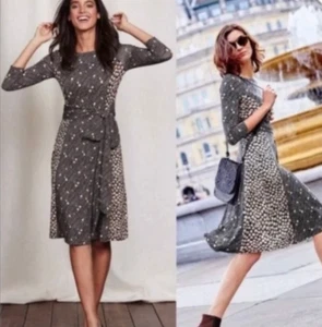 Boden Anna Hotchpotch Dress Polka Floral Wrap Belted Midi Fit & Flare Size 8 - Picture 1 of 8