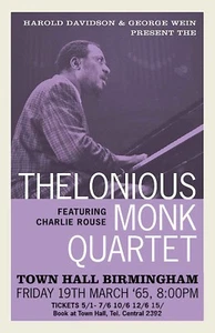 Thelonious Monk Quartet & Charlie Rouse 1965 Framed Birmingham Concert Poster - Picture 1 of 2