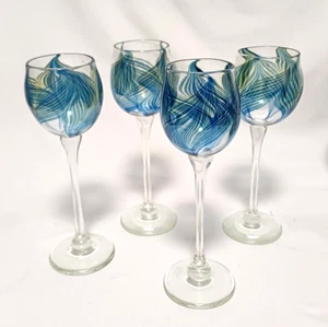 SET OF 4 ROBERT HELD SKOOKUM FEATHER IRIDESCENT WINE CHAMPAGNE GLASSES - Picture 1 of 5