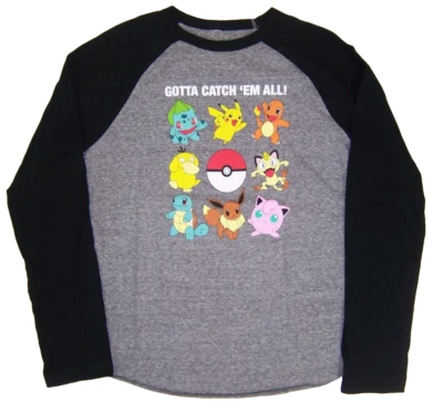 Nintendo Poke'mon Boys Size L 14/16  Long Sleeve T-Shirt NWT  Gray & Black - Image 1 of 2