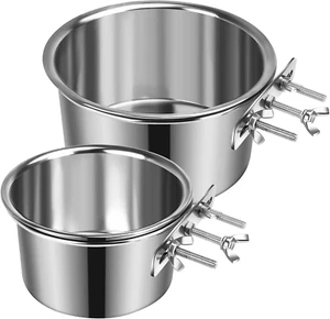 2 Pcs Large Dog Food Water Bowl for Cage with Upgraded Clamp Holder Pet Kennel - Picture 1 of 7