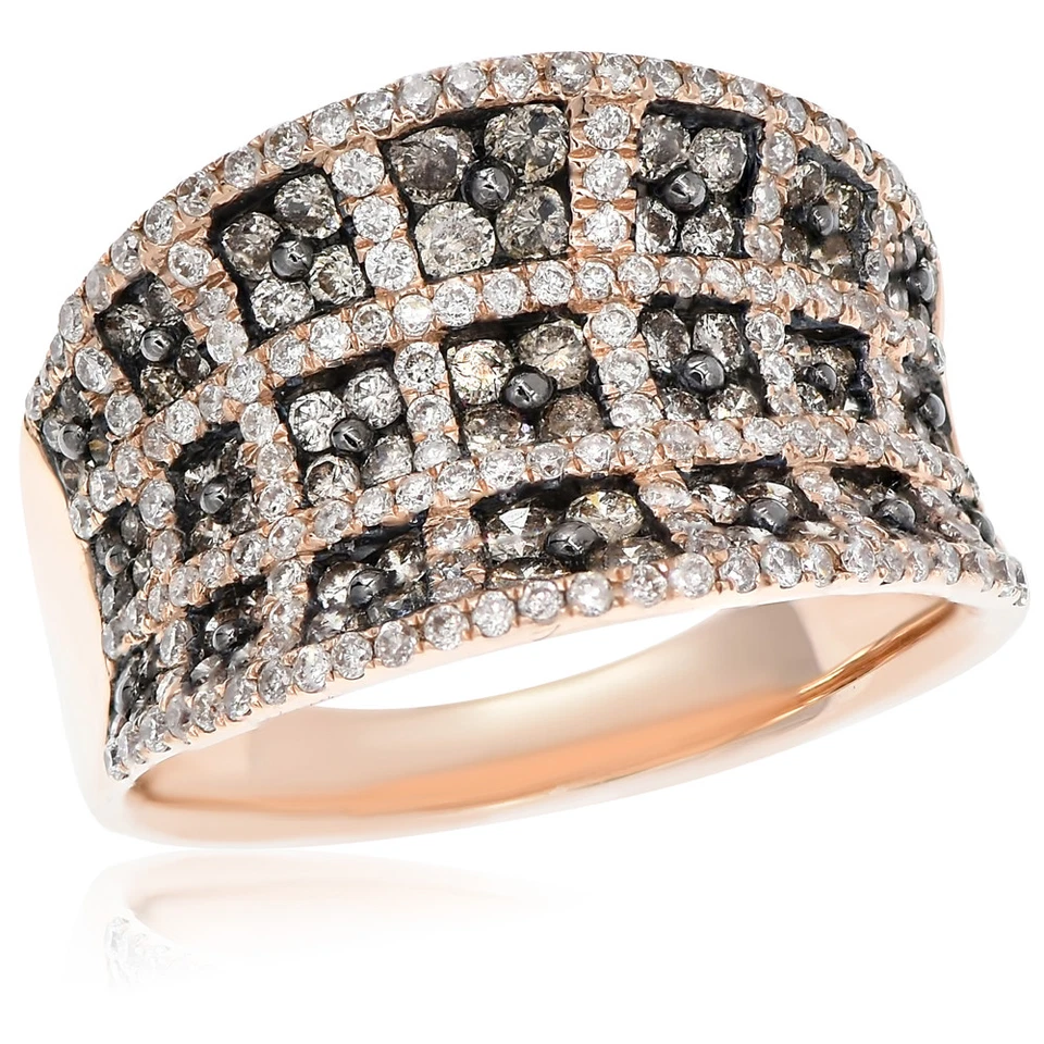14K ROSE GOLD 1.72C PAVE DIAMOND BROWN CHAMPAGNE COGNAC BAND COCKTAIL WIDE RING - Image 1 of 1