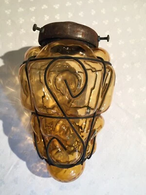 Wrought Iron with Gold Moulded Bubble Glass Shade Approx 10" Tall X 6" Wide - Image 1 of 4