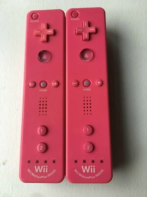 x2 Nintendo OEM Wii Mote Motion Plus Pink Controller Authentic Tested RVL-036 - Image 1 of 2