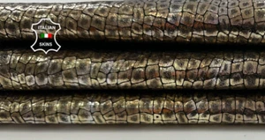 METALLIC SILVER & GOLD CROCODILE PRINT ON Goatskin Leather 4+sqf 0.9mm #C4017 - Picture 1 of 7