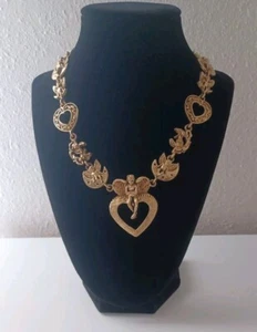 Vintage Estate Gold Tone Baroque Style Thick Cherub Collar Statement Necklace - Picture 1 of 6