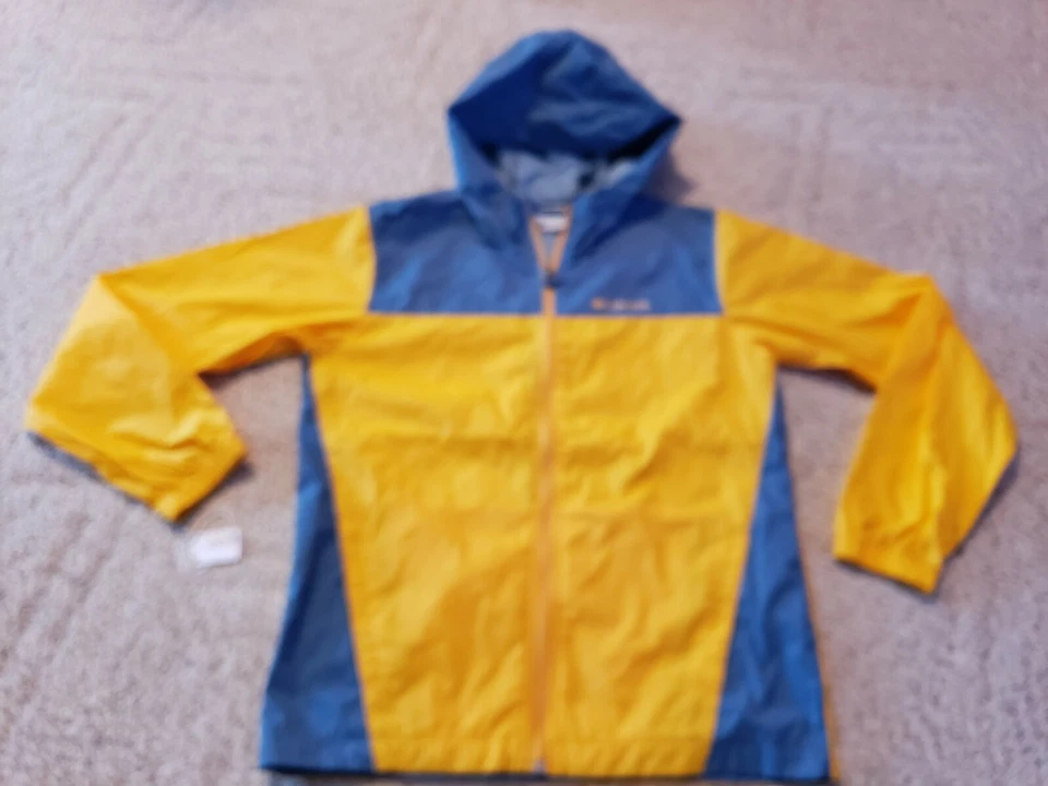 Chaqueta cortavientos Columbia de nailon con capucha juvenil grande amarillo gris azulado Foto 1 de 4