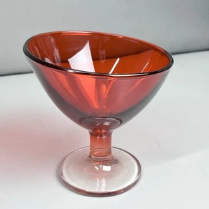 Vintage Slanted Glass Dessert Coupe Cup Serving Bowl Ruby Red Footed Stem MCM - Picture 1 of 11