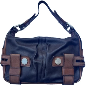 RARE MICHAEL KORS BAGUETTE BROWN PEBBLE LEATHER GEOMETRIC SHOULDER BAG BRASS - Picture 1 of 21