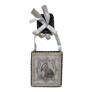 *HH* Antico Ex Voto Scapolare In Stoffa Religioso Votivo Sacro Madonna Con Santo - Picture 1 of 7