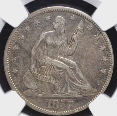 1857 LIBERTY SEATED HALF DOLLAR NGC XF 45 LIGHT COINSILVER GREY WITH GENEROUS - Image 1 of 4