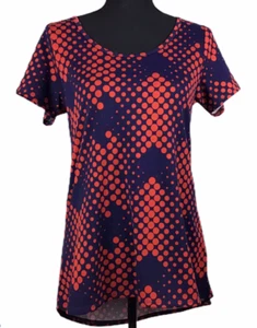 Lularoe Irma Womens Sz XS Short Sleeve Shirt Tunic Stretch Blue Red Polka Dots - Picture 1 of 5