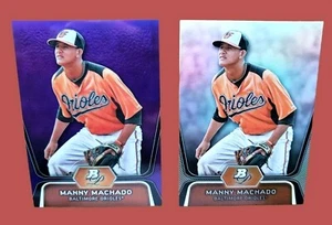 LOT 2X 2012 Bowman Platinum Manny Machado #BPP23 Purple Refractor & Base Card - Picture 1 of 12