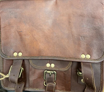 Small Leather Satchel Bag- Real Leather Buckle Folding Bag School Work Satchel - Image 1 of 3