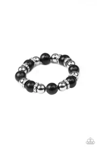 Paparazzi Jewelry Ruling Class Radiance Bracelet Black Stone Silver Beads Rings - Picture 1 of 2