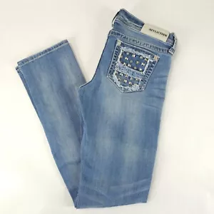 Affliction Jeans Low Rise Jenna Crystal Dover Womens 29 x 32 Denim Pants Biker - Picture 1 of 11