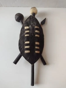 Antique African Zulu Warrior Shield Unique Decor Real Cowhide 10" Tall - Bild 1 von 7
