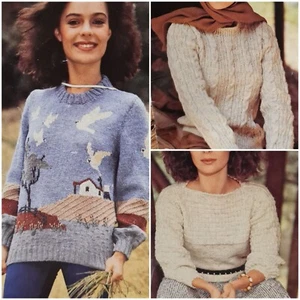 1980s Australian Farm Picture Knit Eyelet Lace DK Patons 749 Knitting Pattern - Bild 1 von 6