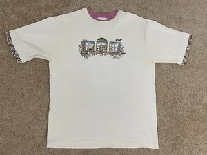 T-shirt vintage Morning Sun gatti floreali donna taglia 42 made in USA bianca regolare - Foto 1 di 16