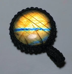 CIONDOLO TONDO MACRAMÈ 48 CT 100% NATURALE MULTI FUOCO PIETRA PREZIOSA LABRADORITE AA-212 - Foto 1 di 6