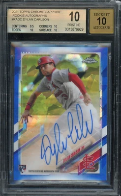 DYLAN CARLSON 2021 Topps Chrome Sapphire #RADC Rookie Auto BGS 10 Pristine POP 1 - Image 1 of 4