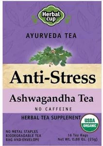 Té Ayurvédico - Suplemento de té de hierbas Ashwagandha antiestrés - 1 caja de 16 bolsas - Imagen 1 de 4