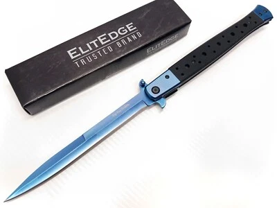 Big Boy Godfather 13" Stiletto Spring Assisted Pocket Knife Tip Up Blue Ti G10 - Image 1 of 4