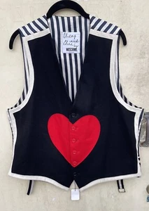 Vintage 80s 90s Cheap And Chic By Moschino Black Wool Red Heart Vest Mens - Picture 1 of 11