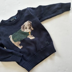 Vintage Polo Ralph Lauren Bulldog Puppy Knit Sweater Navy Blue Preppy Size 4/4T - Picture 1 of 11