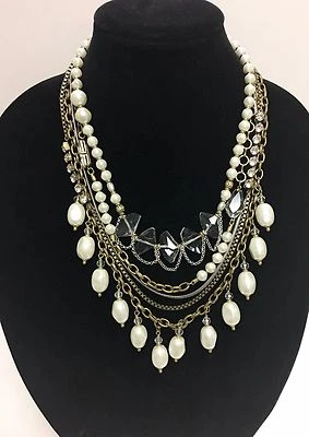 Nuovo 3 SILPADA Ottone + Perle Perline,Color Argento Multi Catena Cristalli - Immagine 1 di 4