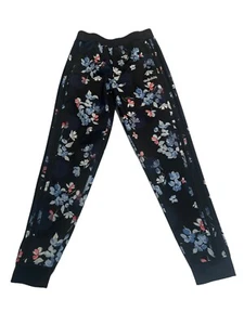 ADIDAS Girls Jogging Track Pants SIZE LARGE 14 Floral Flowers BLACK Sweatpants - Picture 1 of 13
