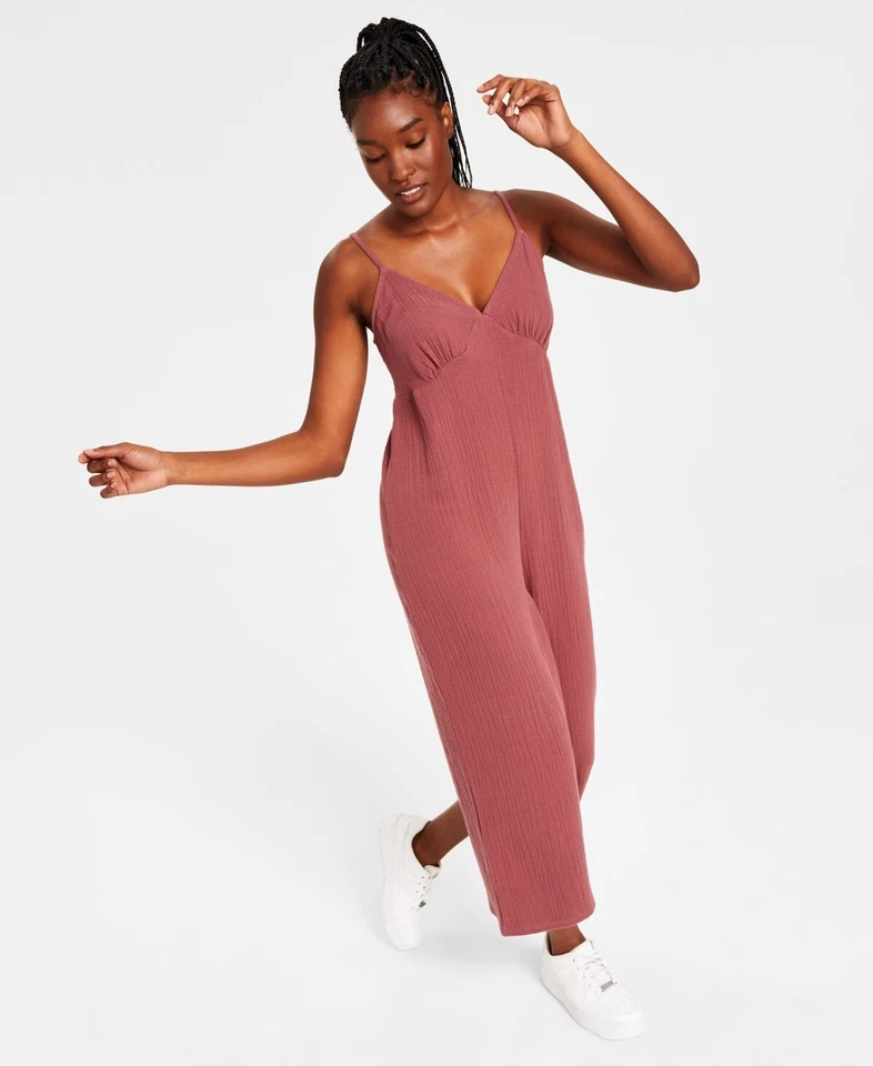 Jenni Women's Plus Size Solid V-Neck Cotton Lounge Jumpsuit, Sunsweet Plum, 2X - Image 1 of 1