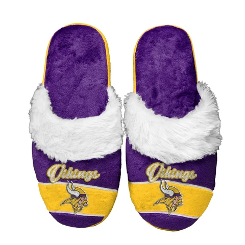 Minnesota Vikings Women's Stripe Logo SLIDE SLIPPERS New FREE U.S.A. SHIPPING Cover