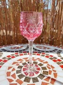 Val Saint Lambert Weinglas Römer Glas Kristall Stängelglas Überfang rosa - Bild 1 von 6