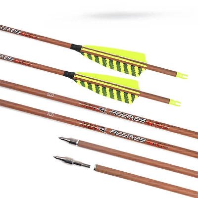 Wood Skin Carbon Arrows 31inch Spine with 4"Real Feather for Longbow Recurve Bow - Image 1 of 4