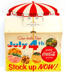 1957 Coca Cola Sun-Brella Days 4th of July Cardboard Advertising Never Used - Picture 1 of 10